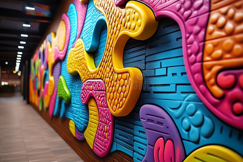 Neon color graffiti with bold and dynamic patterns, illustrated in a scene where a graffiti mural features bold, dynamic patterns vector illustration