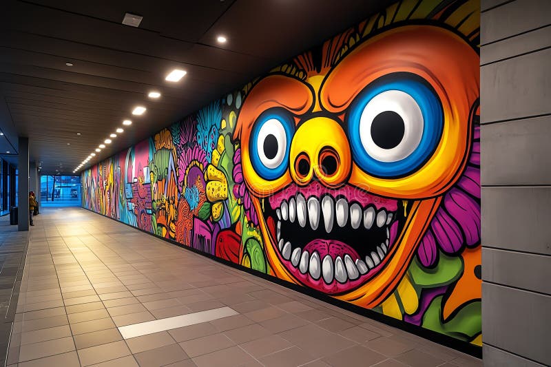 Neon color graffiti with bold and expressive patterns, illustrated in a scene where a graffiti mural features bold, expressive royalty free illustration