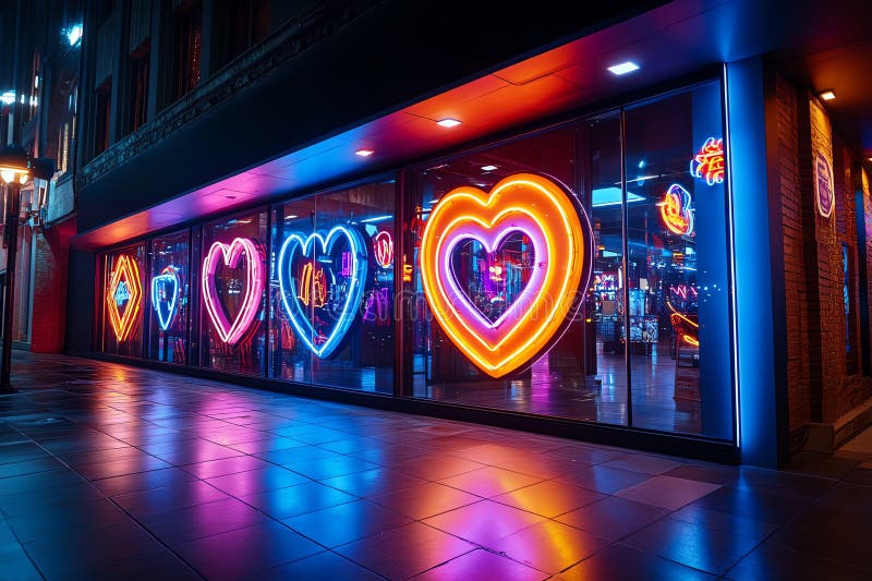 Neon color lighting with glowing neon signs and reflections, captured in a photo where neon signs glow brightly, their reflections royalty free illustration