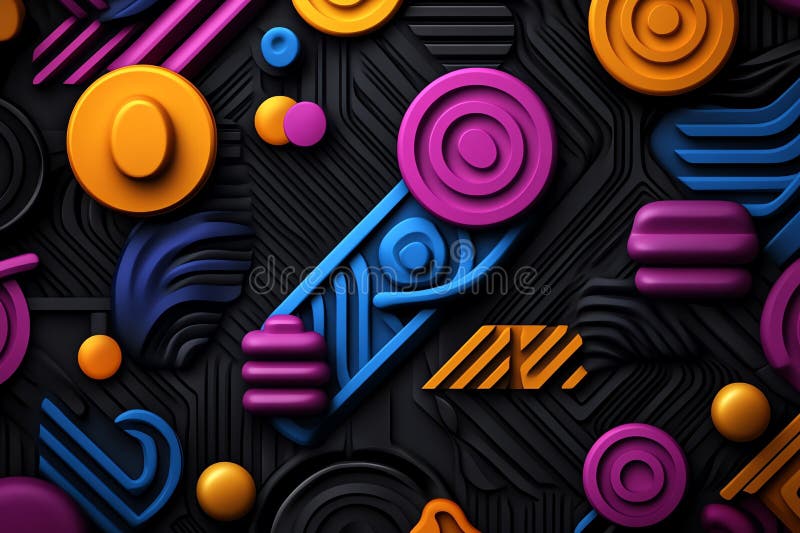 Neon color patterns with geometric shapes and gradients, illustrated in a scene where patterns feature neon-colored geometric royalty free illustration