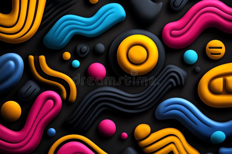 Neon color patterns with stripes and abstract shapes, depicted in an artwork where patterns feature neon-colored stripes and royalty free illustration
