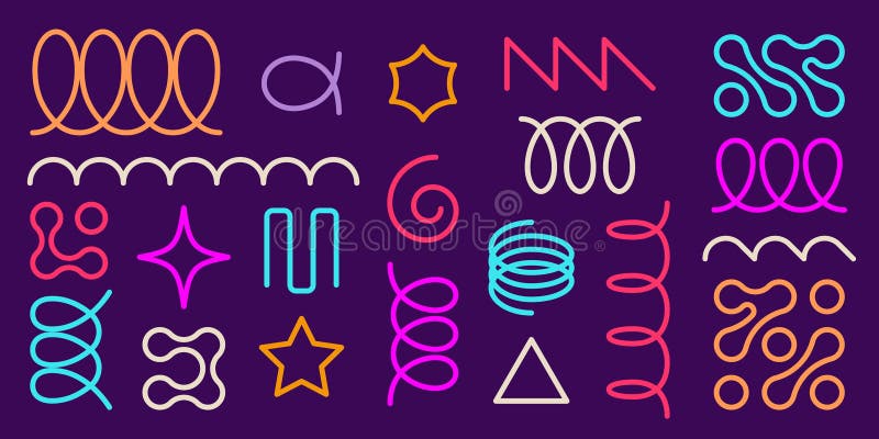 Neon color spring coil shapes set vector illustration