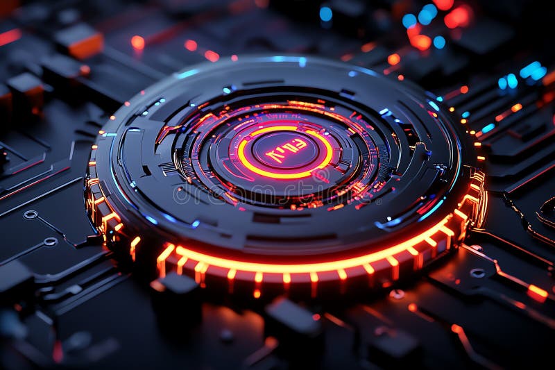 Neon color technology with glowing effects and futuristic interfaces, depicted in an artwork where futuristic technology is vector illustration
