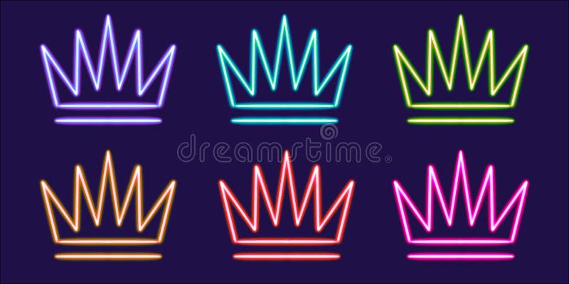 Neon crown set. świecąca ikona pulpitu neon naklejka neon rysunek świecący rysunek neon geometria ilustracja wektor