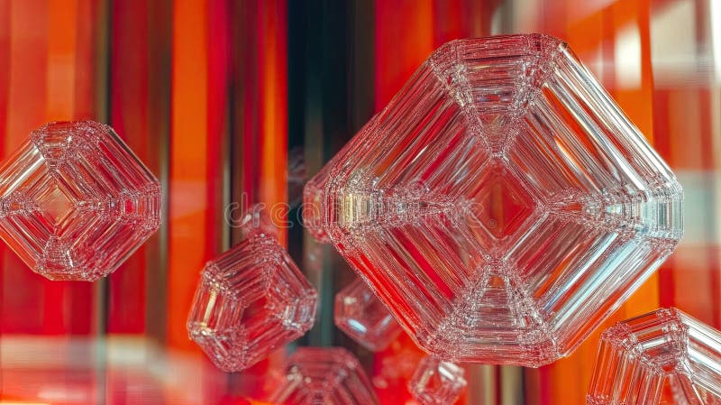 Neon Crystals Flourish in Geometric Patterns Across a Vibrant Surface at a Futuristic Location stock photos