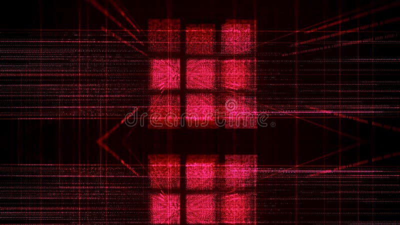 Neon cube projection on black background. Animation. 3D projection of cube made of laser lines on black background stock illustration