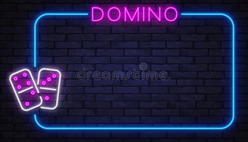 Neon domino tiles with soft glow inside a rectangular frame. Classic tabletop game style reimagined for modern digital vector illustration