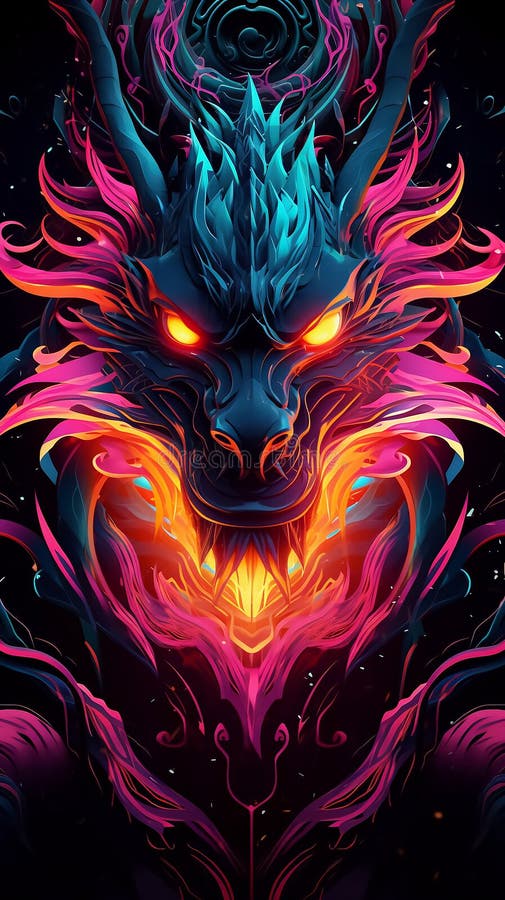 Neon Dragon on a Black Background. Stock Illustration - Illustration of