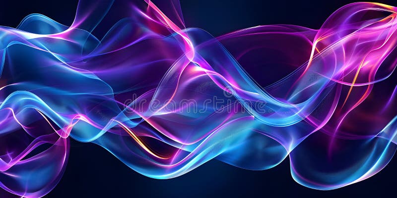 Neon Dreams : Abstraktes Blau und violette Lichter auf schwarzem kosmischem Glanz : Blaue Neonleuchten auf dunklen CanvasAigenerie vektor abbildung