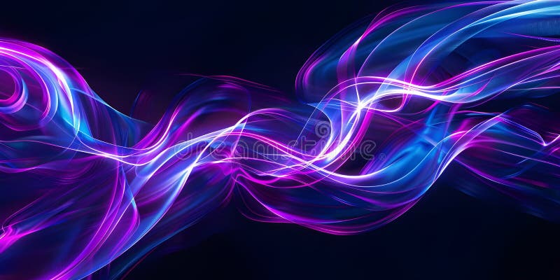 Neon Dreams : Abstraktes Blau und violette Lichter auf schwarzem kosmischem Glanz : Blaue Neonleuchten auf dunklen CanvasAigenerie vektor abbildung
