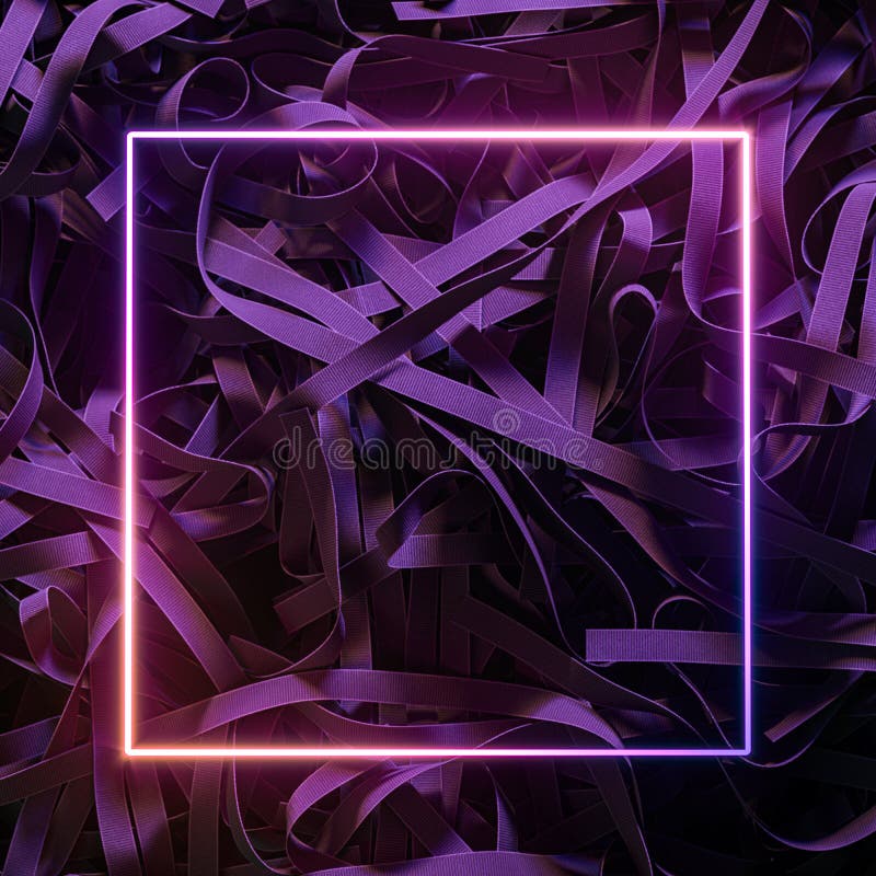 Neon Frame With Pink Light on Ribbon Background. 3D rendering. Empty space. Copy space vector illustration
