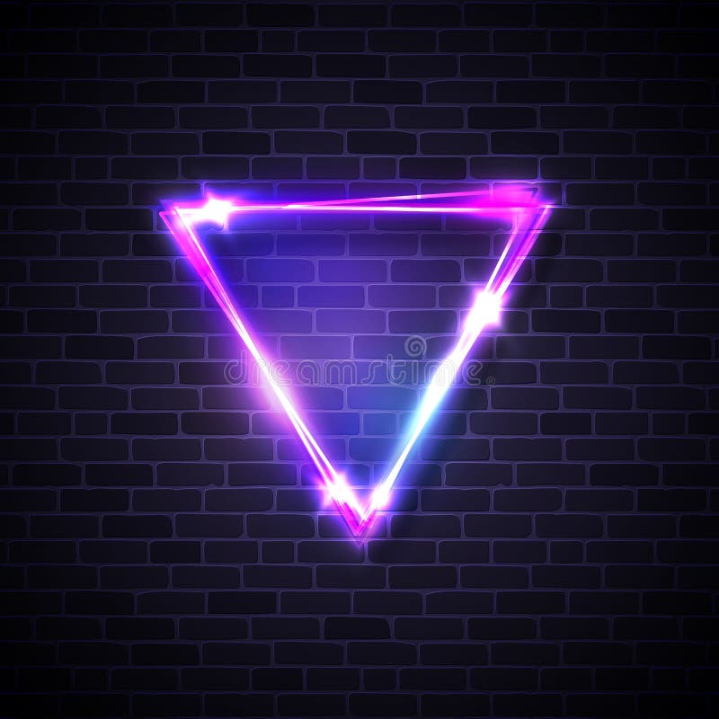 Neon geleide omgekeerde driehoeksgrens op baksteentextuur vector illustratie Neon geleide omgekeerde driehoeksgrens op baksteentextuur vector illustratie
