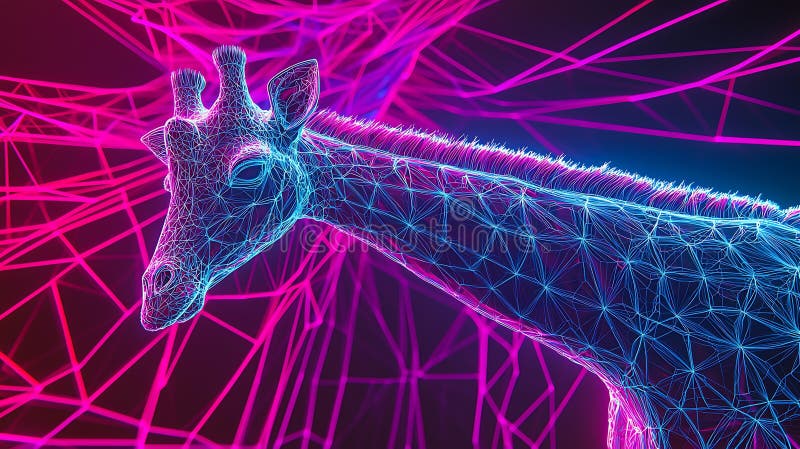 Neon Giraffe in Geometric Network vektor illustrationer