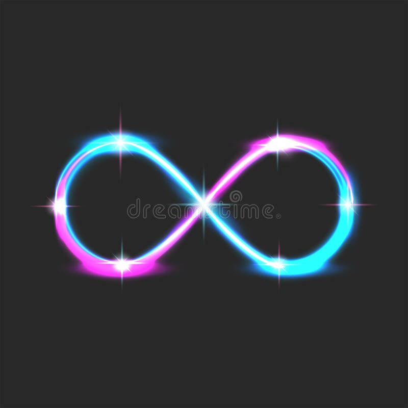 Neon glow infinity symbol with bright, shiny sparks, infinite time loop portal creative futuristic element with bright flare pink royalty free illustration