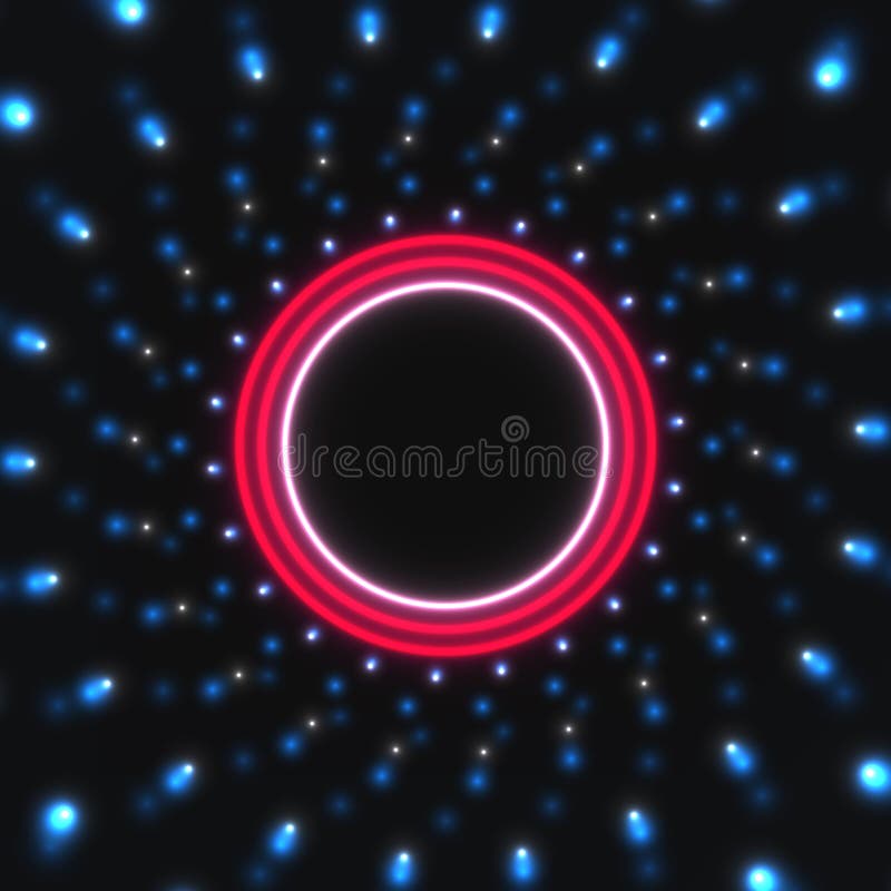 Neon, glowing circle on abstract background royalty free illustration