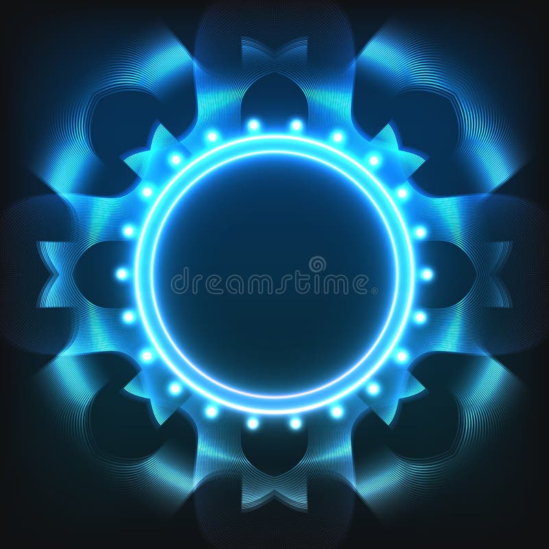 Neon, glowing circle on abstract background stock illustration