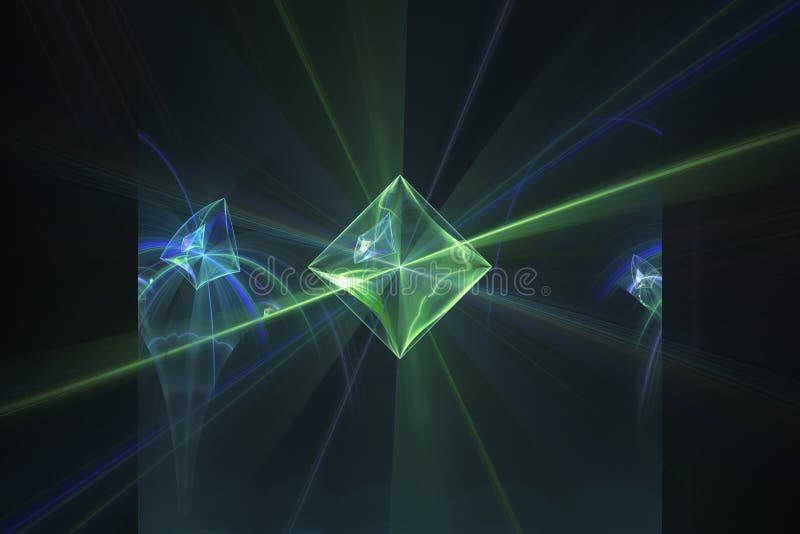 Neon glowing lines and shapes flying in the space. Geometric sci-fi structure. Abstract creative modern background