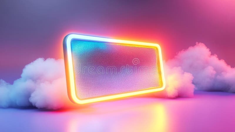 Neon Glowing Tennis Net Surrounded by Colorful Clouds and Smoke vector illustration
