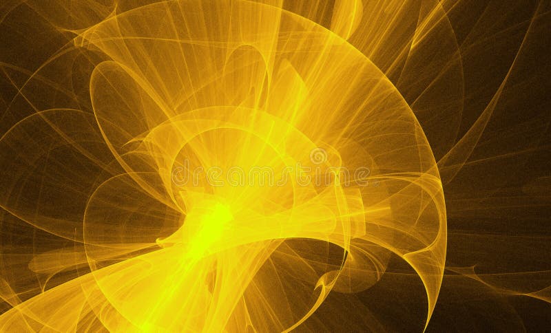 Neon glowing yellow twisted cosmic lines flying in the space. Turbulence curls flow colorful motion. Fluid and smooth