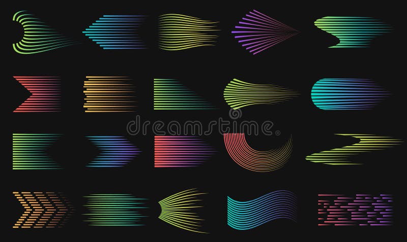 Speed lines collection. Gradient comic cartoon digital lines of