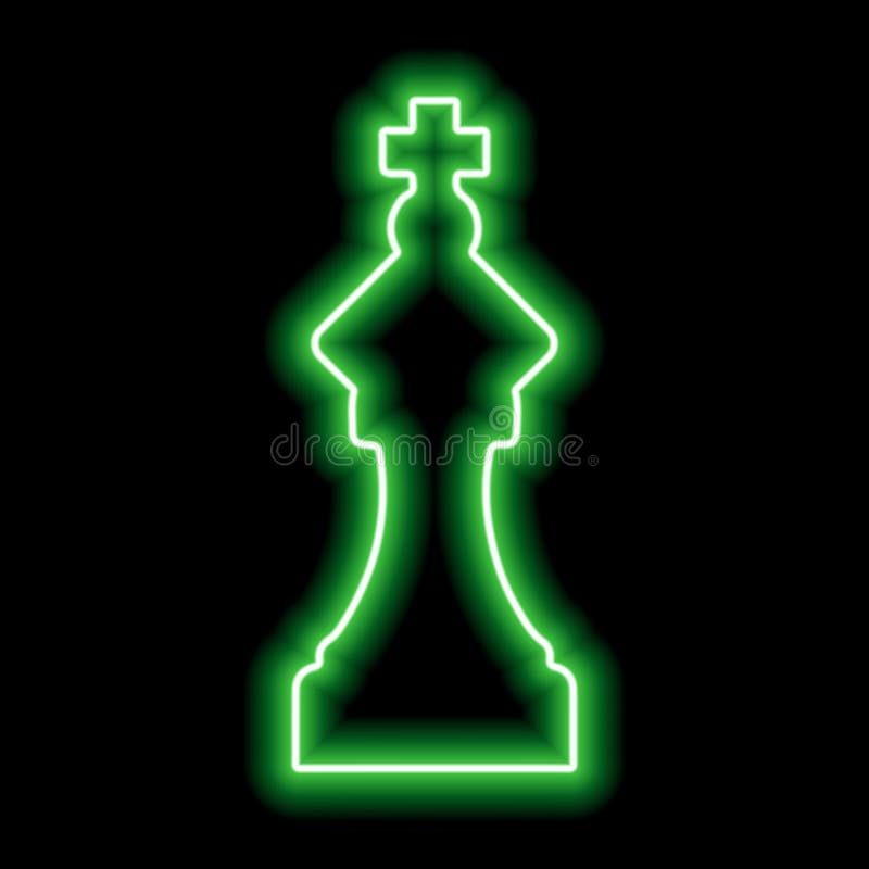 Neon green contour chess figure queen on a black background. Illustration