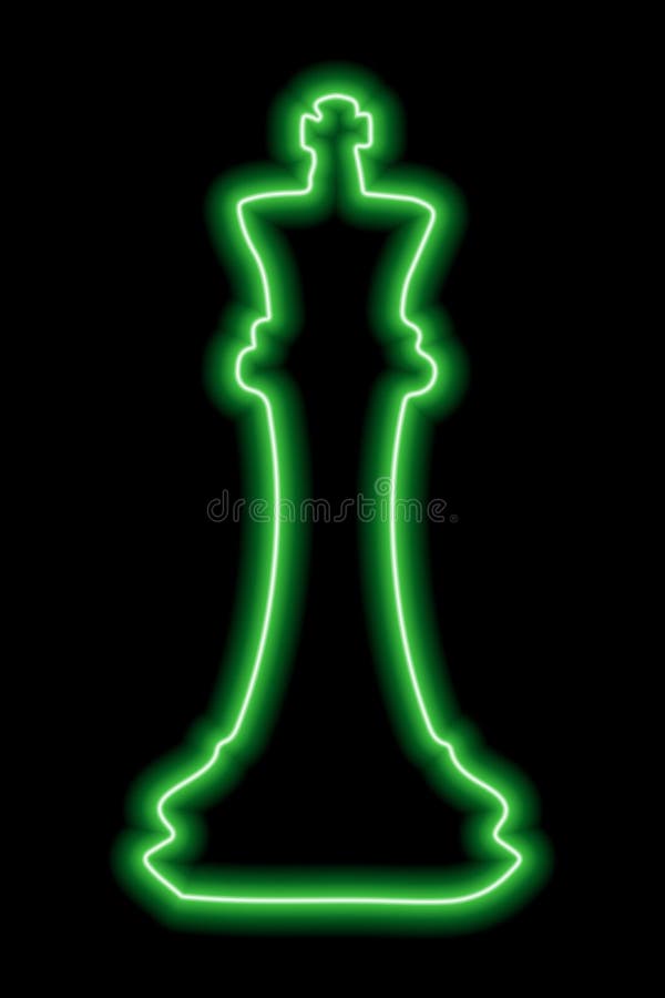 Neon green contour chess figure queen on a black background. Illustration