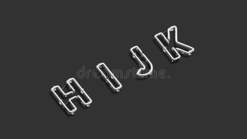 Neon h i j k Symbole gebrochen leuchtende Schriftart mockup