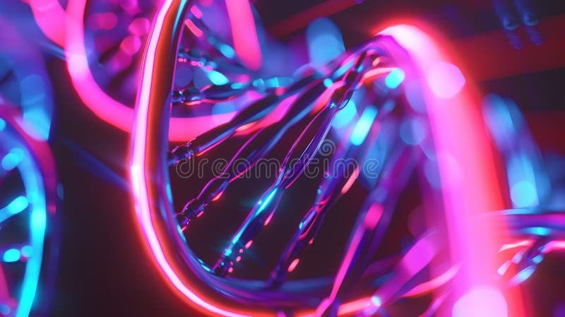 Neon Helix: Vibrant DNA Abstraction royalty free stock photography