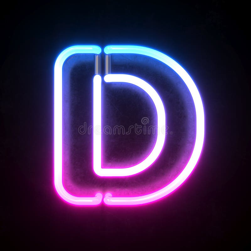 Neon-heller Neonbuchstabe d der Reproduktion 3d Blautönen und des Rosas sowie der Schrift 3d lizenzfreie abbildung