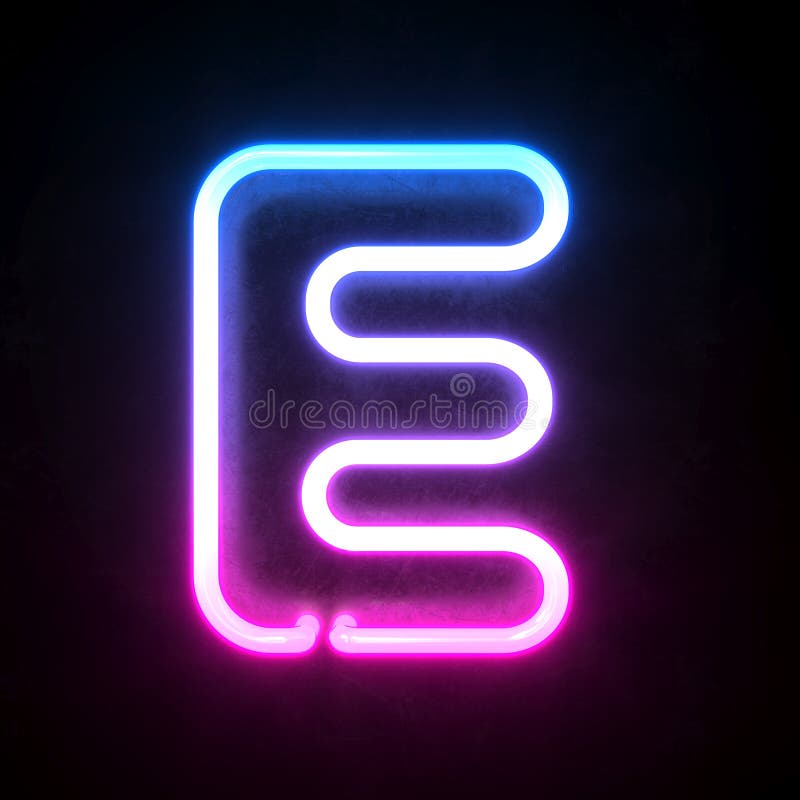 Neon-heller Neonbuchstabe e der Reproduktion 3d Blautönen und des Rosas sowie der Schrift 3d stock abbildung