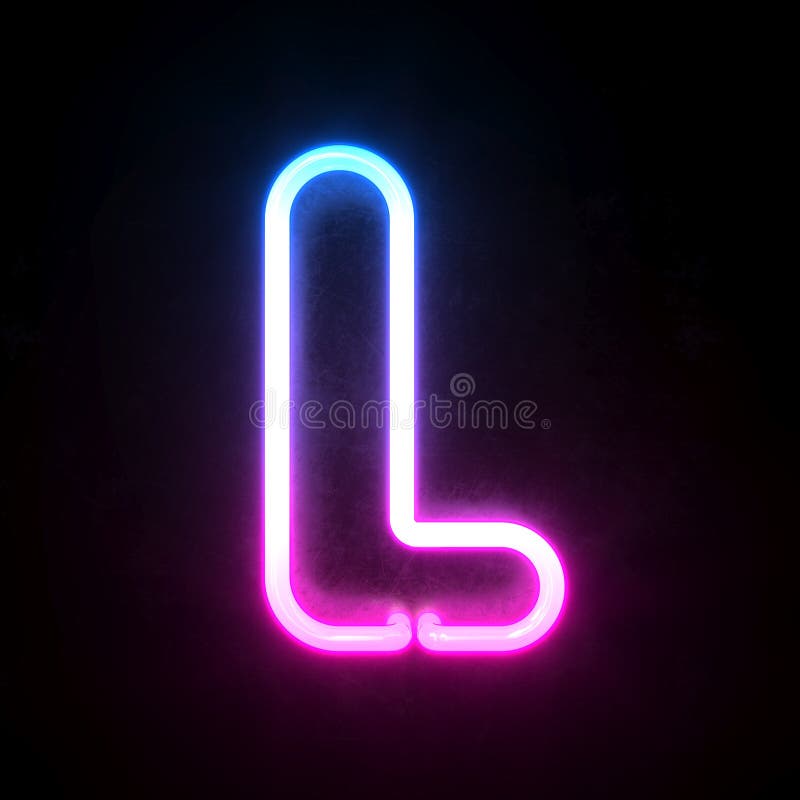 Neon-heller Neonbuchstabe L der Reproduktion 3d Blautönen und des Rosas sowie der Schrift 3d vektor abbildung