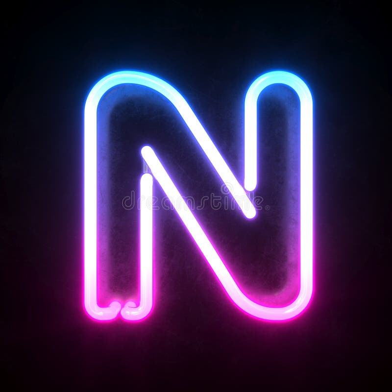 Neon-heller Neonbuchstabe N Reproduktion 3d Blautönen und des Rosas sowie der Schrift 3d stock abbildung