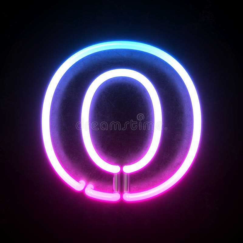 Neon-heller Neonbuchstabe O der Reproduktion 3d Blautönen und des Rosas sowie der Schrift 3d vektor abbildung