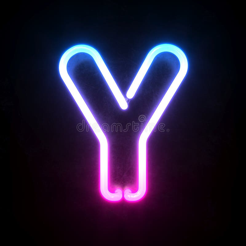 Neon-helles NeonYpsilon Reproduktion 3d Blautönen und des Rosas sowie der Schrift 3d stock abbildung