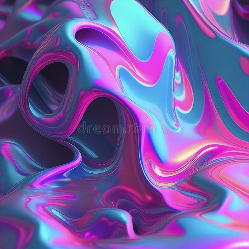 Neon Holographic Pink and Blue Waves, Ai Generation Stock Illustration ...
