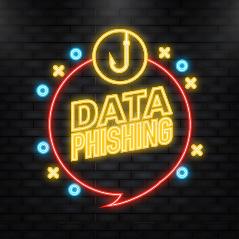 Neon Icon. Data fishing, hacker attack. Computer hack concept. Cyber security concept. Message icon. vector illustration