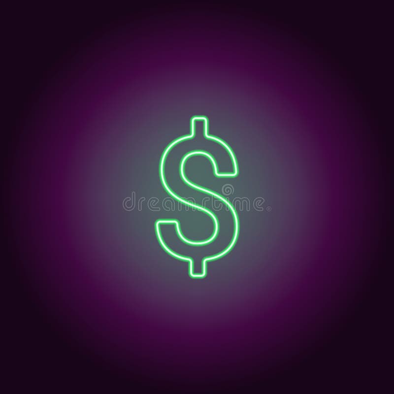 Neon Money Bag Icon. Glowing Neon Sign, Pouch With Dollar Stock
