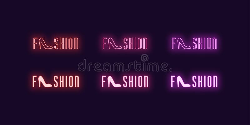 Neon icon set of word Fashion. Glowing neon text stock illustration