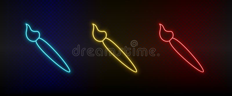 Neon Icons, Brush. Set of Red, Blue, Yellow Neon Vector Icon Stock