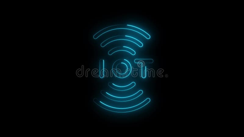 Neon IoT Icon with Wi-Fi Symbol on Black Background royalty free illustration
