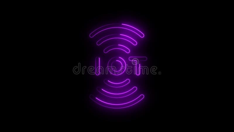 Neon IoT Icon with Wi-Fi Symbol on Black Background stock illustration