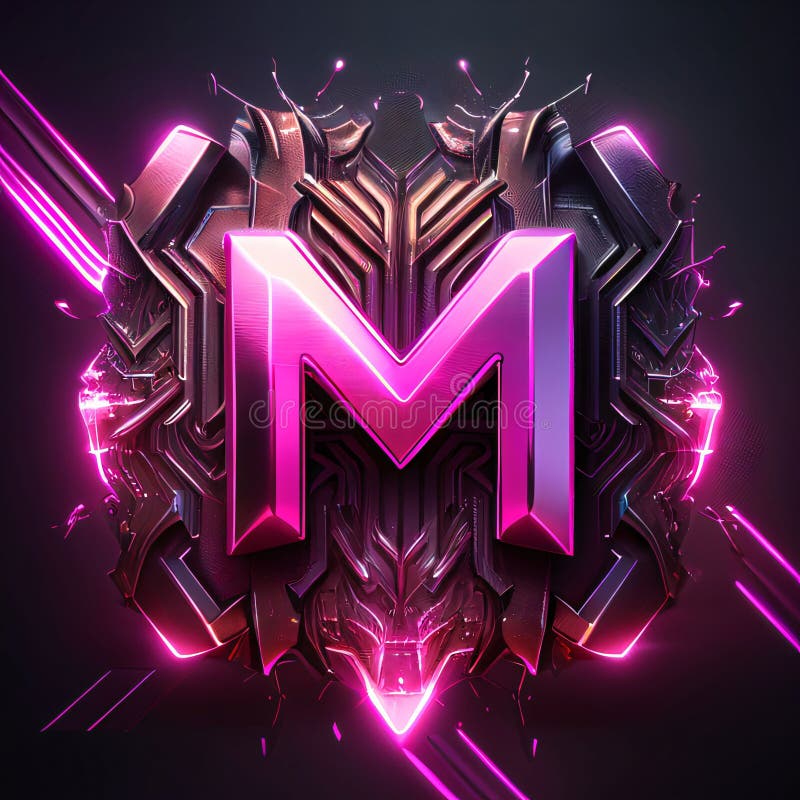 Neon letter m σε μελλοντικό στυλ 3d απόδοση. νεπάλ αλφάβητο απεικόνιση αποθεμάτων