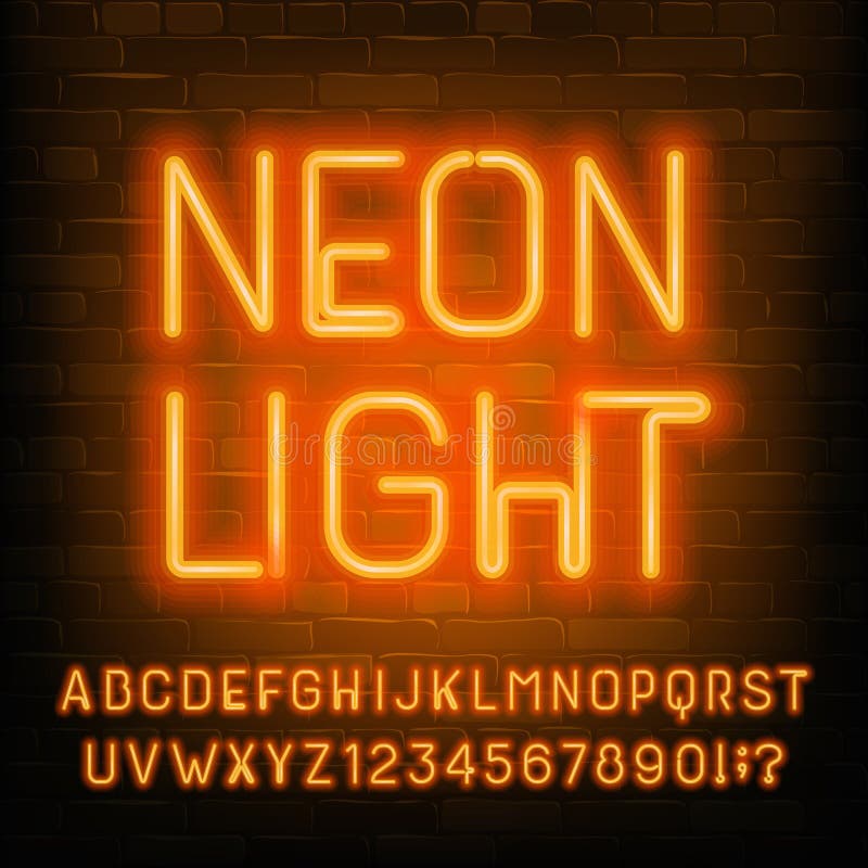 Neon Light Alphabet Font. Orange Neon Light Letters, Numbers and ...