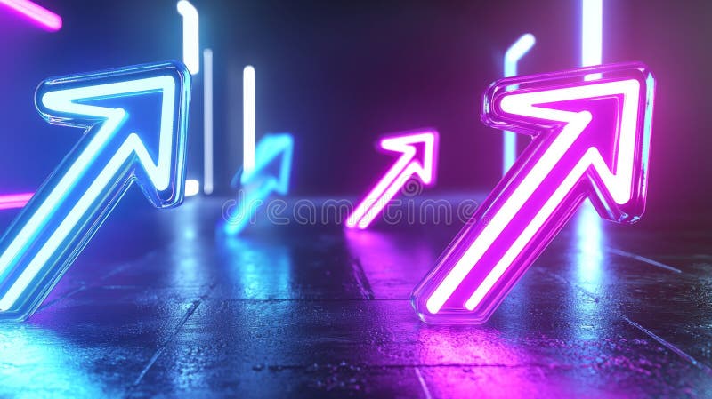 The neon light arrow line background is in a modern format, with a blue and pink laser effect banner. The led night bar royalty free stock photography