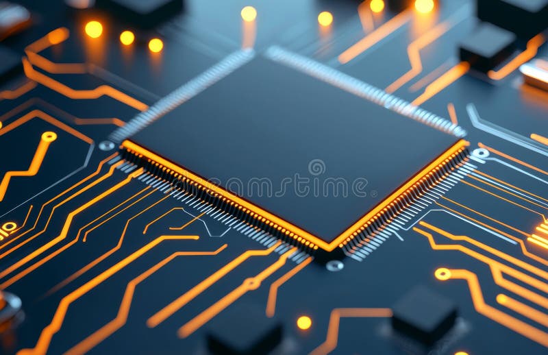 Neon neon light on a central computer processor. AI generated