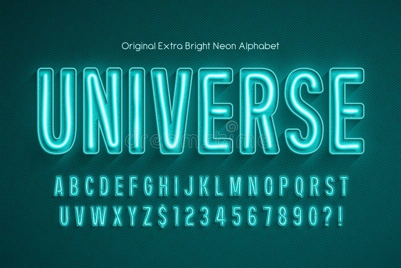 Neon light 3d alphabet, retro-futuristic original type. royalty free stock photography