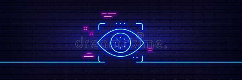 Eye detect line icon. Retina scan sign. Neon light glow effect. Vector stock illustration