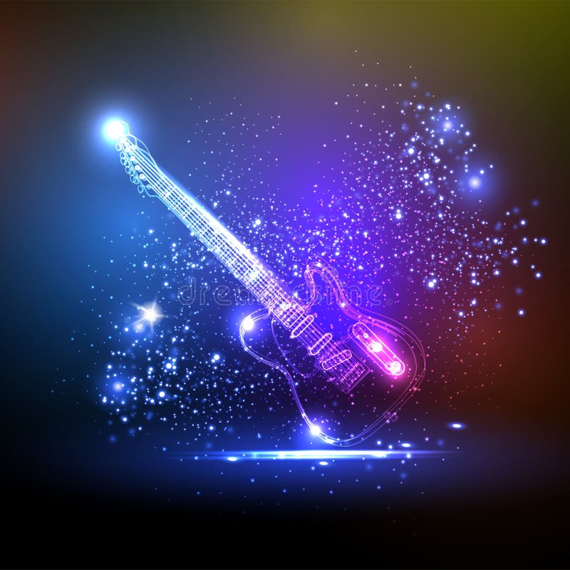 Neon light guitar stock vector. Illustration of strings 24619941