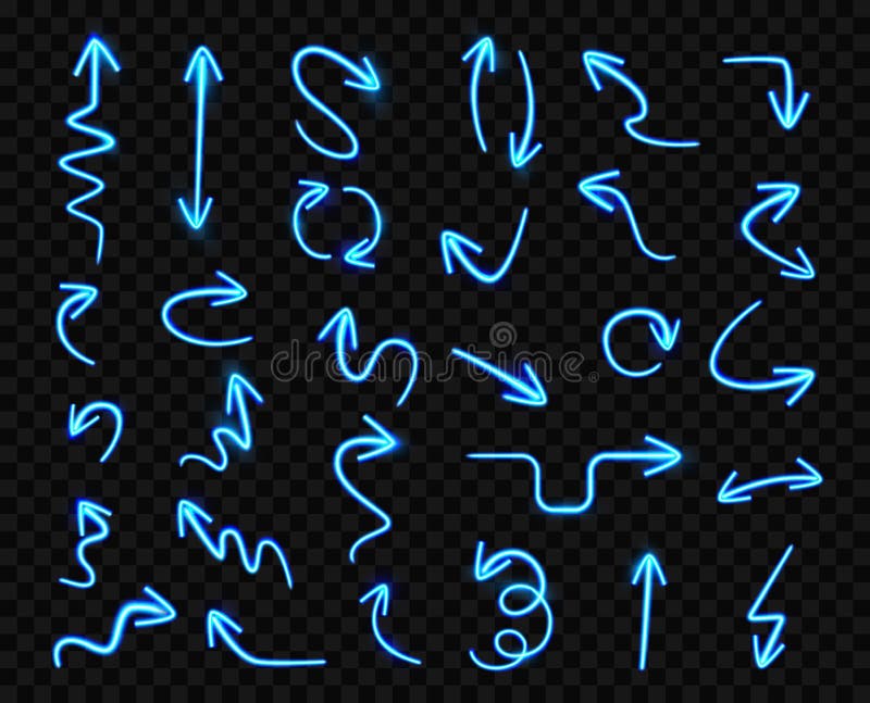 Neon light orientation and navigation arrows stock illustration