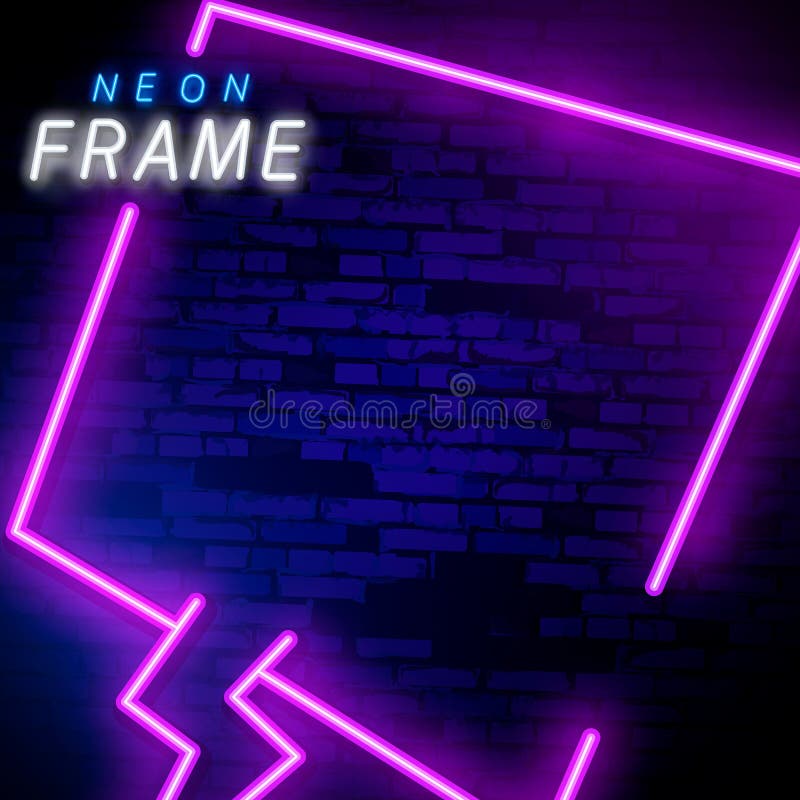 Neon light rectangular banner. Vector Neon light frame sign. Realistic glowing Violet neon rectangular frame isolated on stock illustration